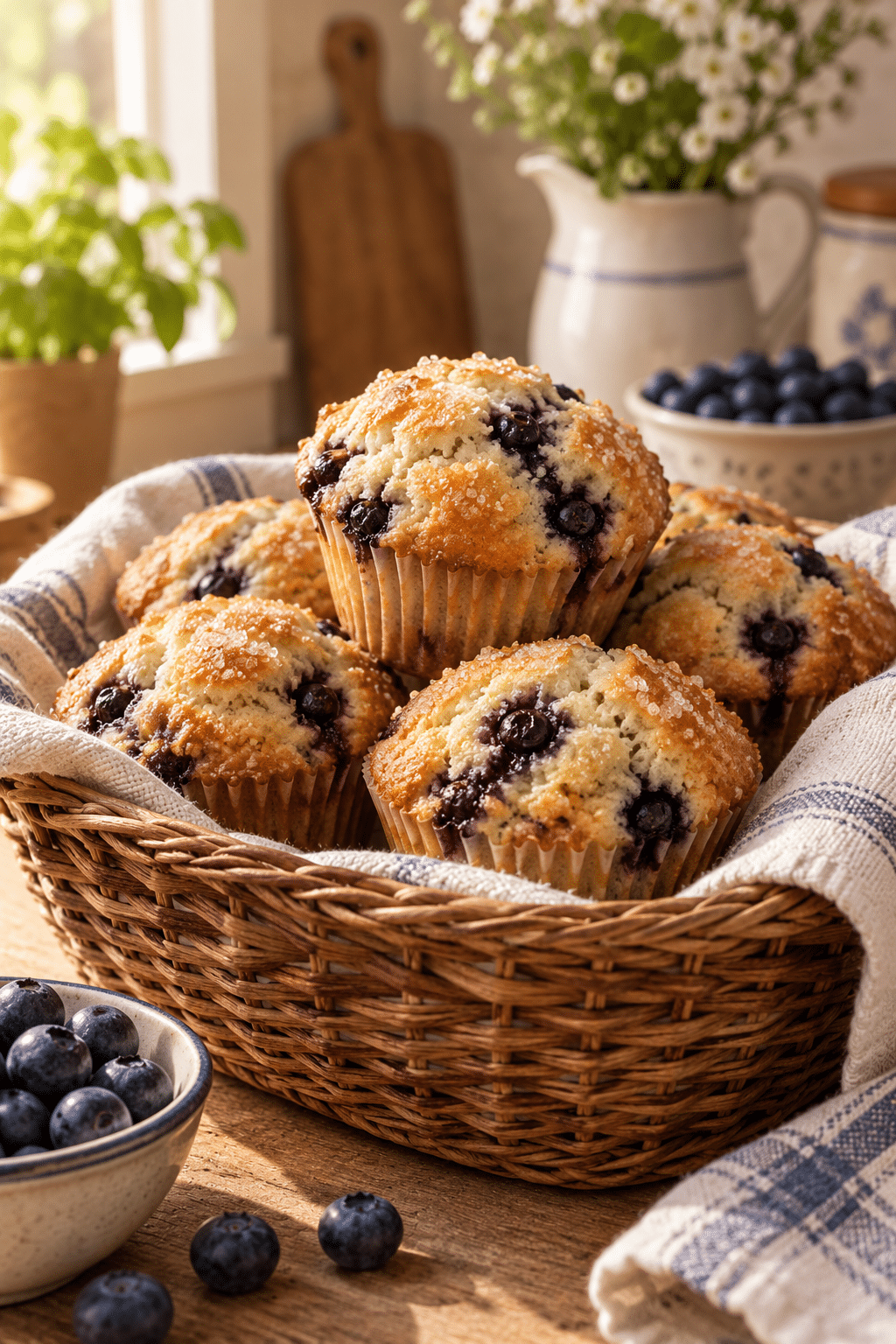 Blueberry muffin recipe with golden tops