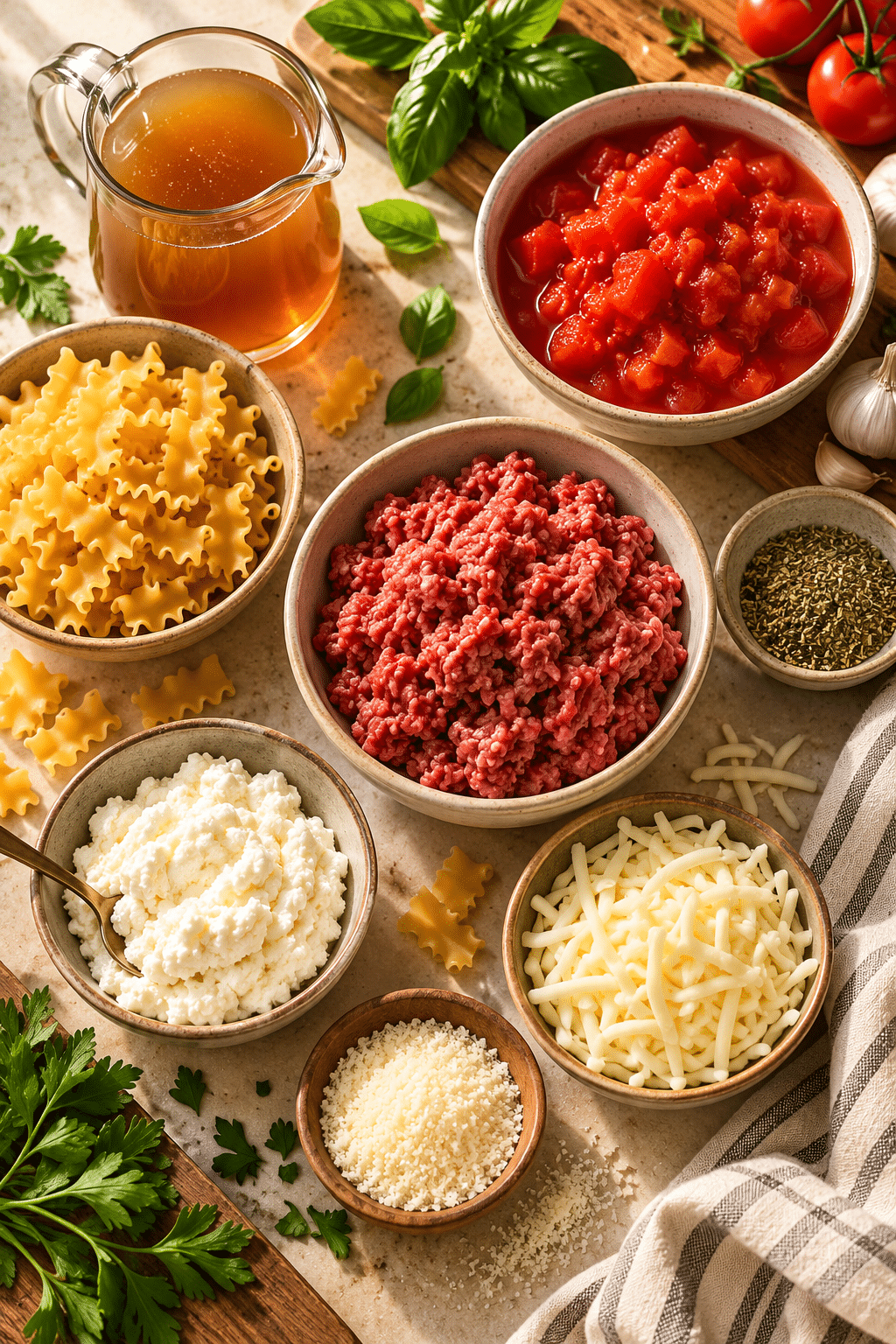 Ingredients for easy lasagna soup