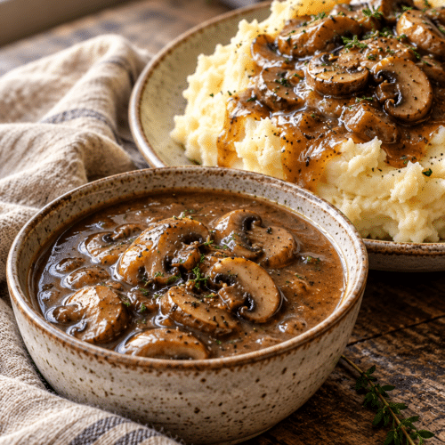 easy mushroom gravy finished dish