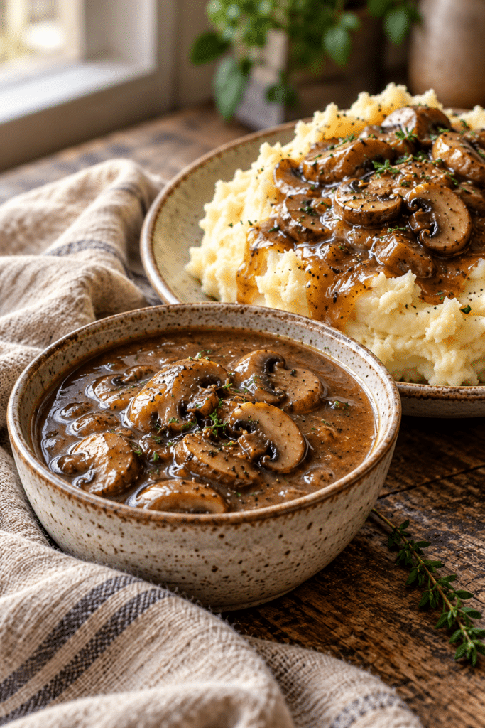 easy mushroom gravy finished dish
