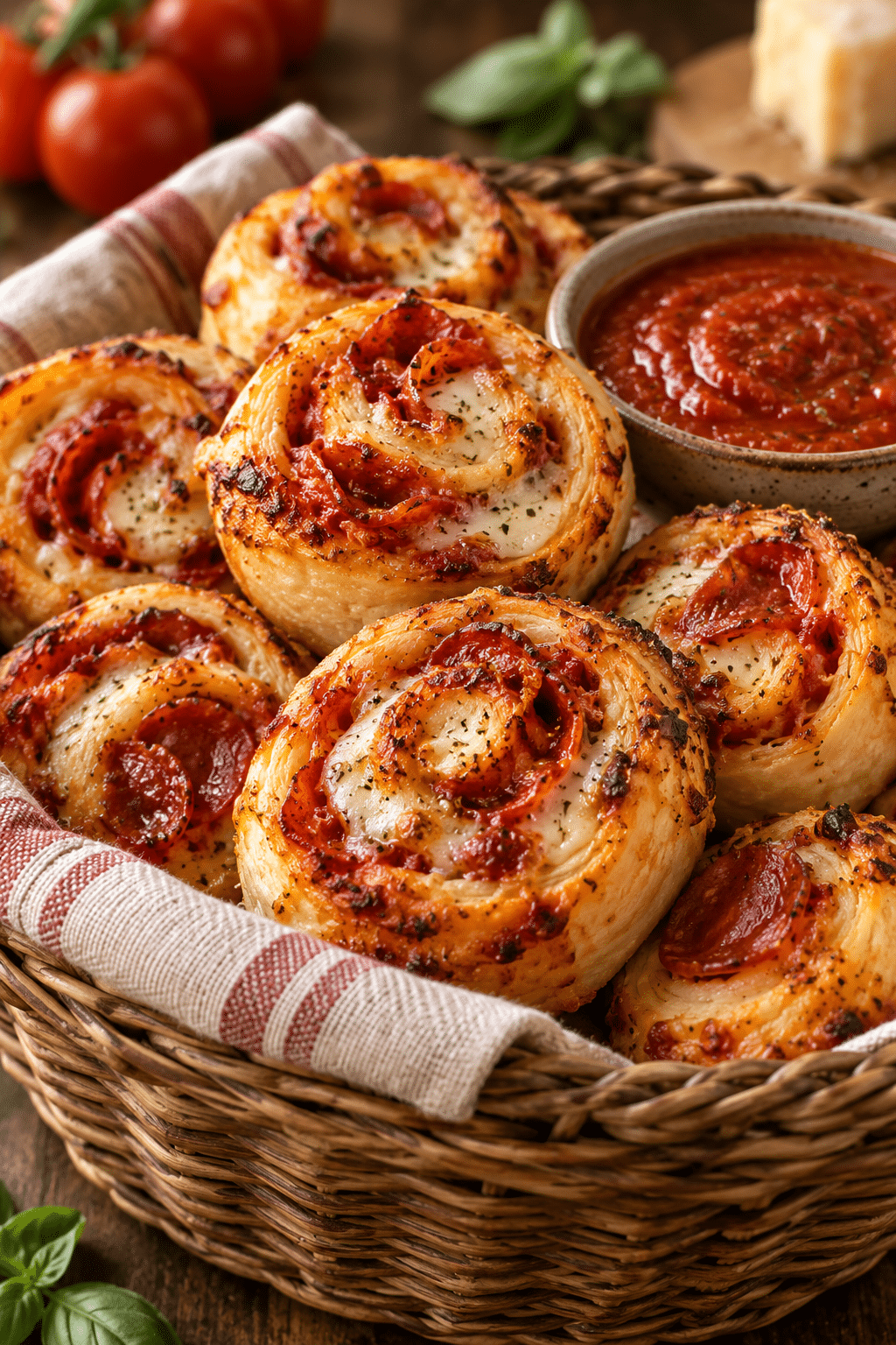 golden pizza pinwheels ready to serve