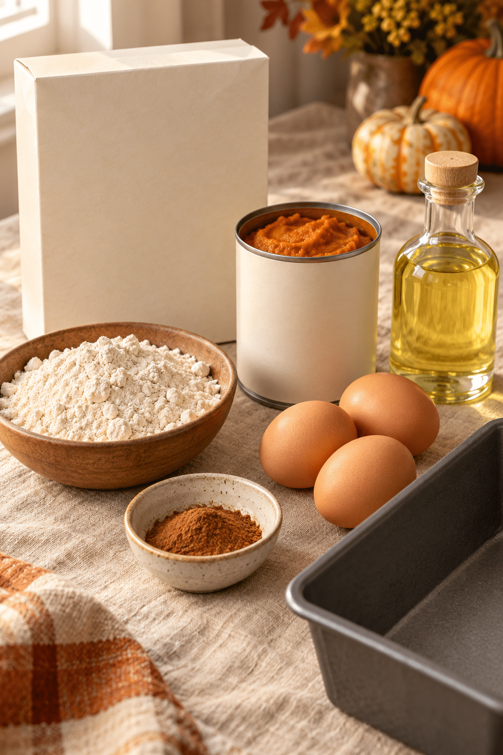 Ingredients for pumpkin bread with cake mix