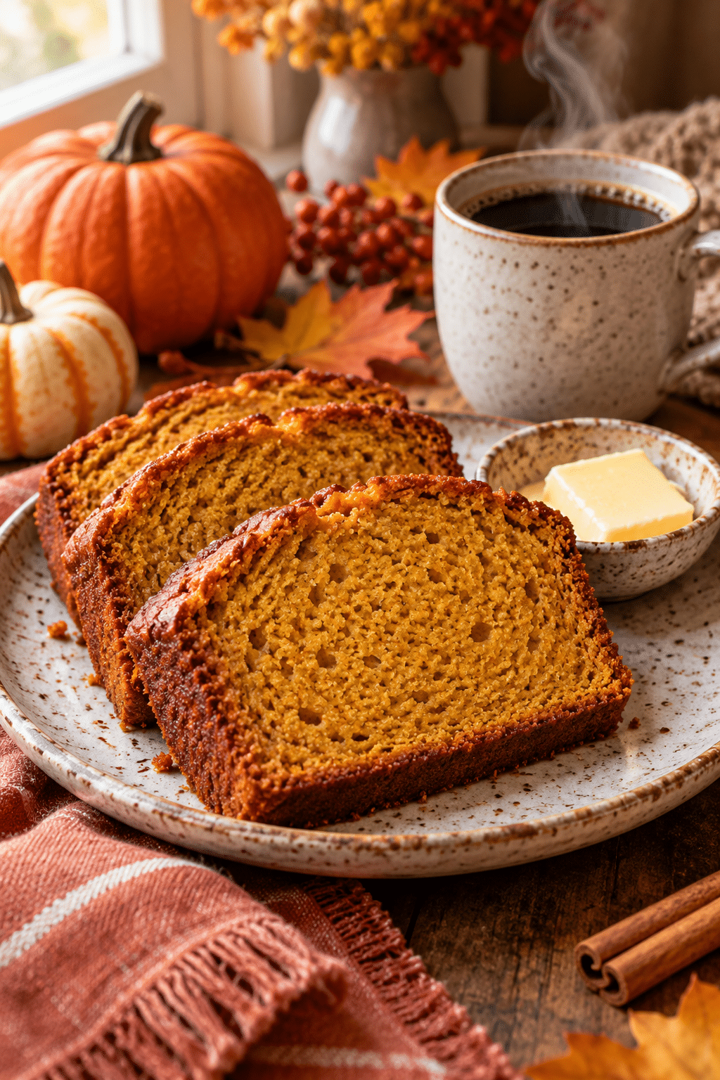 Sliced pumpkin bread with cake mix ready to serve