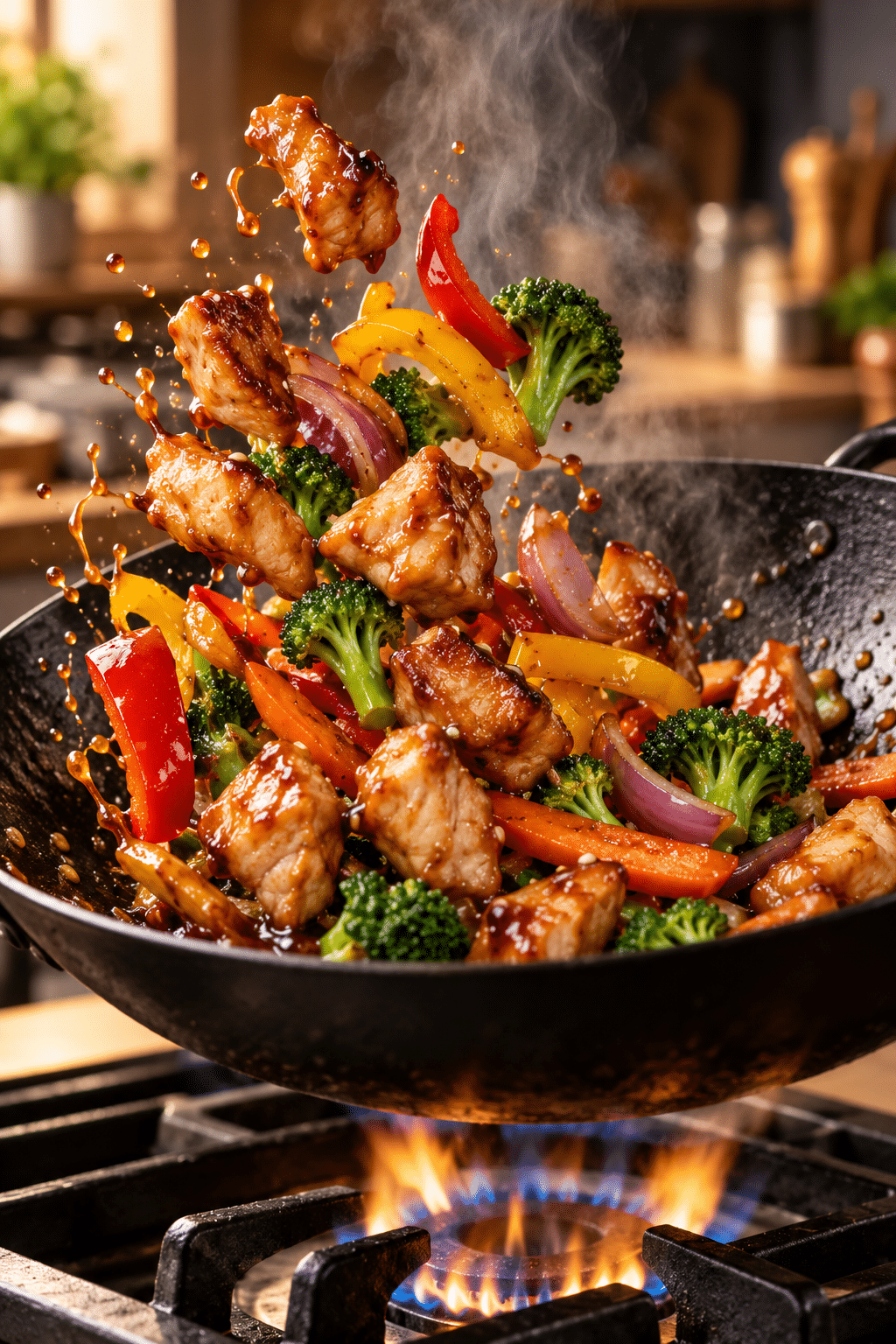 chicken and vegetables cooking for teriyaki chicken