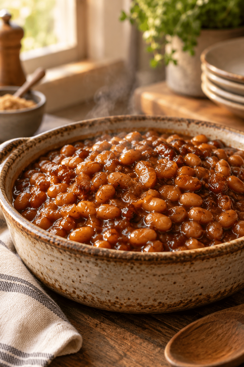 Easy ultimate baked beans in a serving dish
