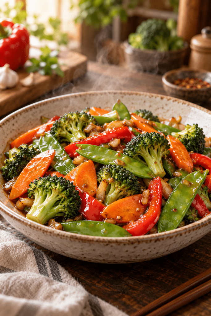 vegetable stir fry with colorful crisp vegetables