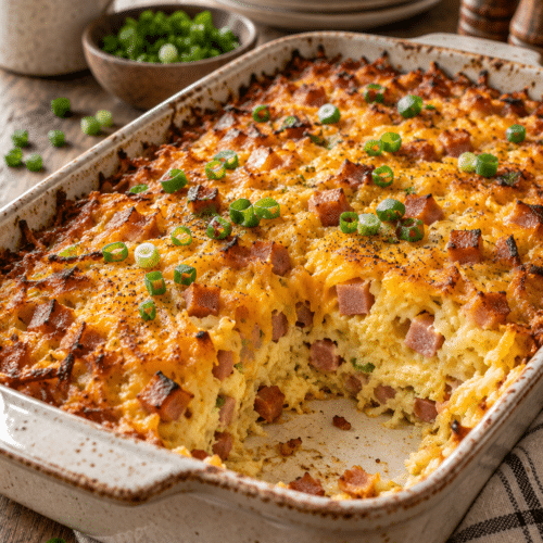 farmer's breakfast casserole with ham and hash browns
