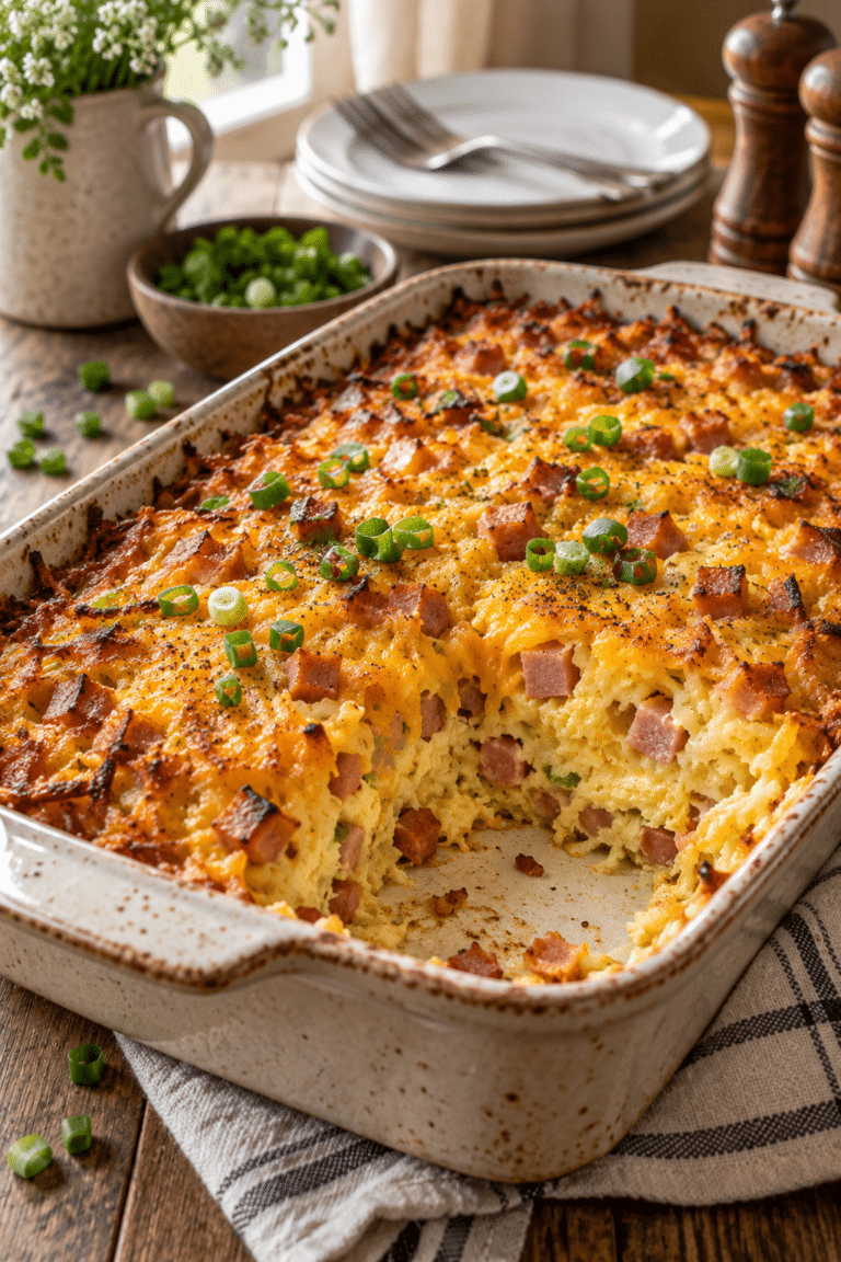 farmer's breakfast casserole with ham and hash browns