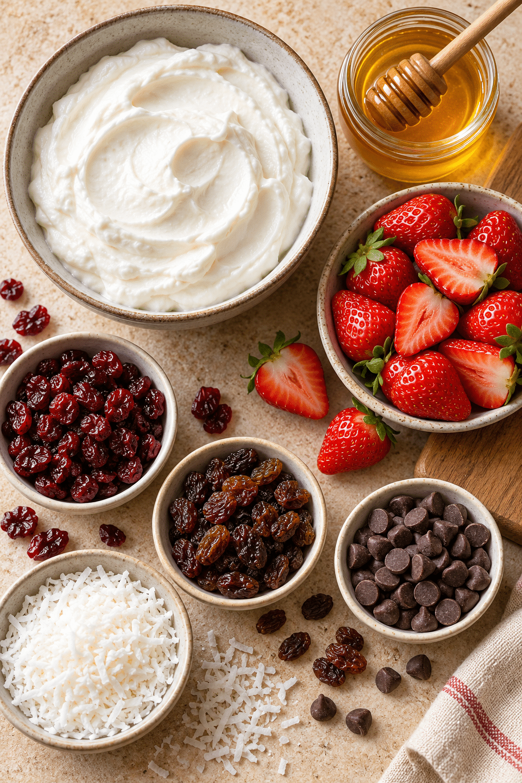 Ingredients for frozen yogurt bark