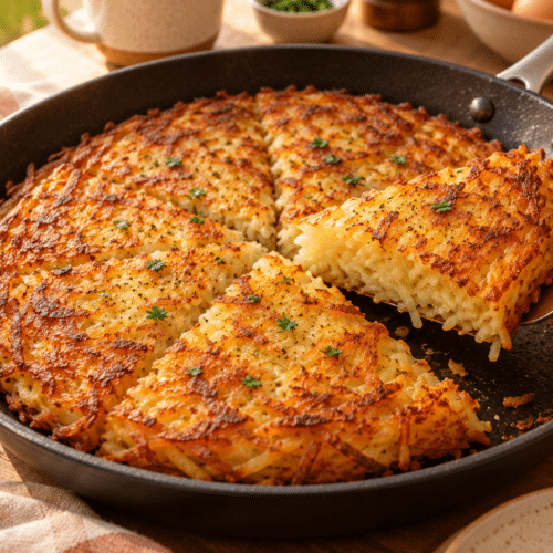 Giant hash brown with a crisp golden potato crust