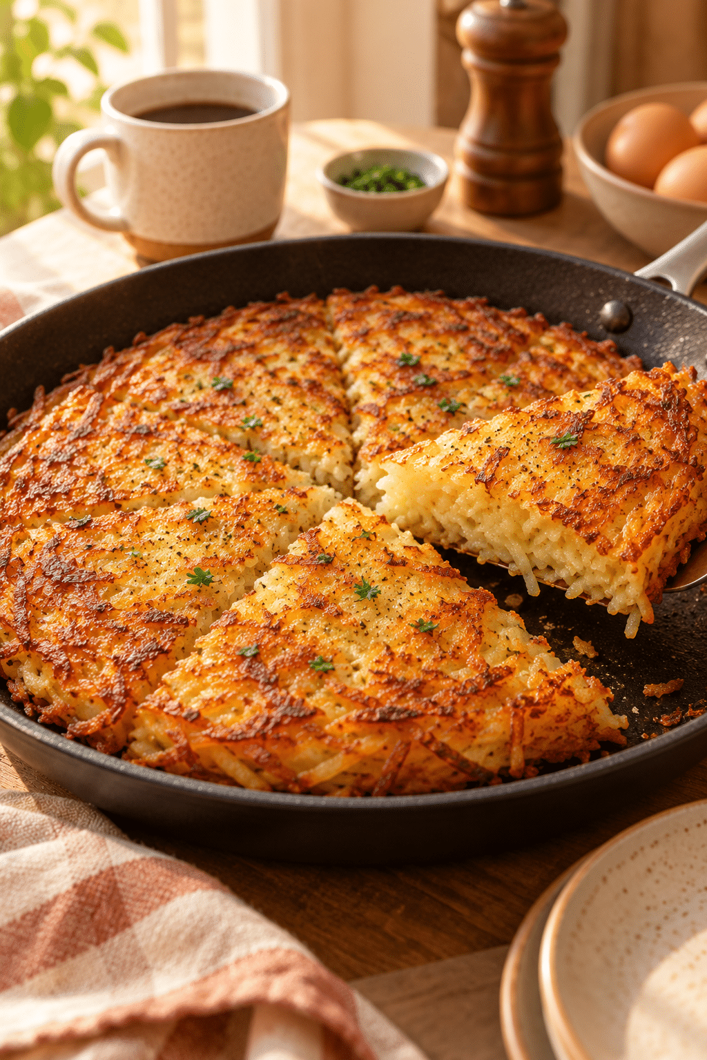 Giant hash brown with a crisp golden potato crust