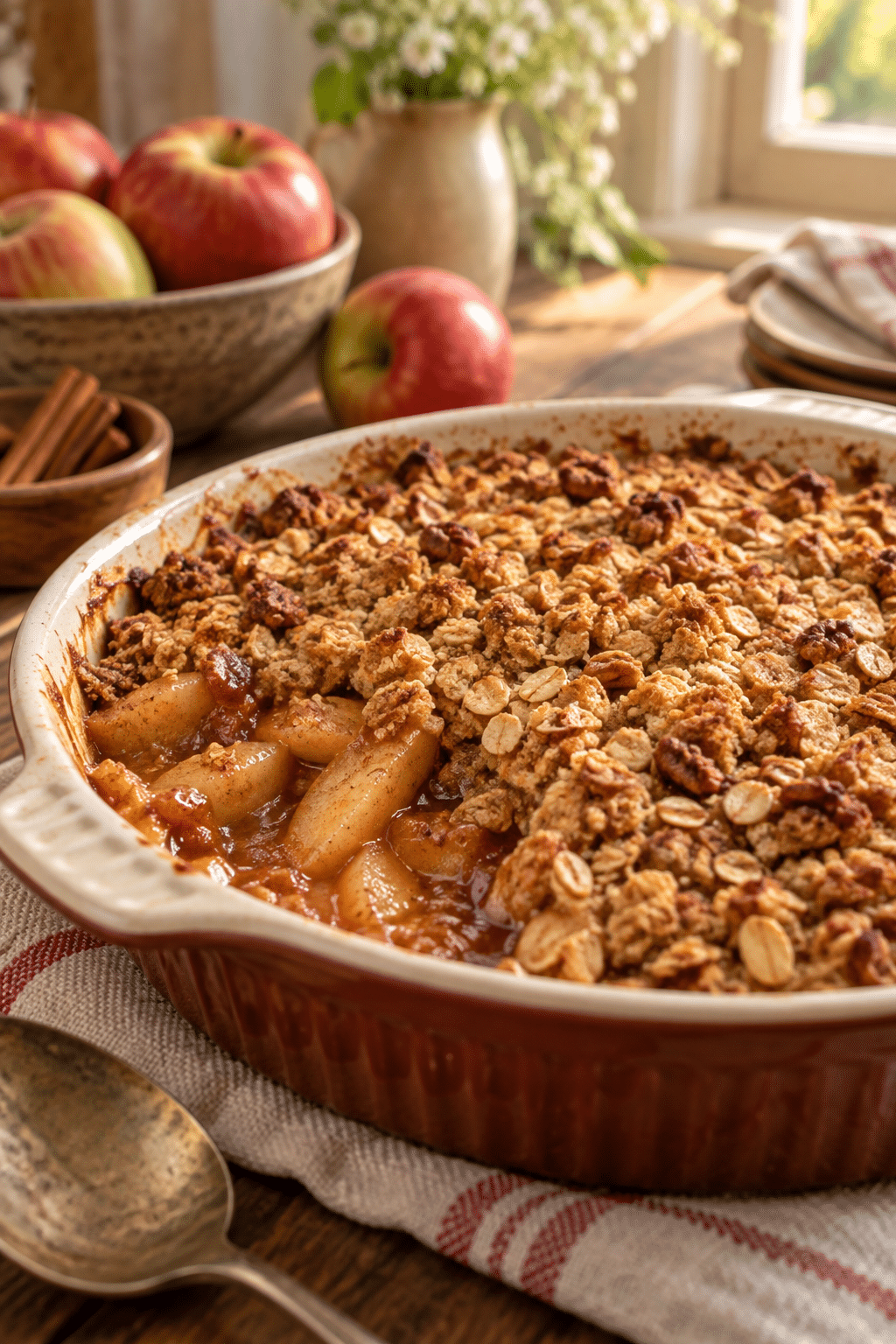 Gluten-free apple crisp in a baking dish