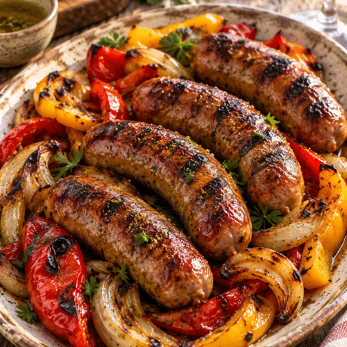 grilled sausage and peppers finished dish
