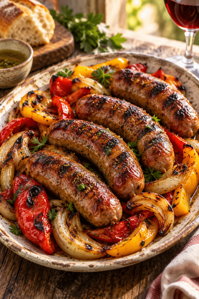 grilled sausage and peppers finished dish