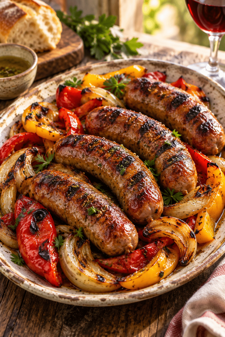 grilled sausage and peppers finished dish