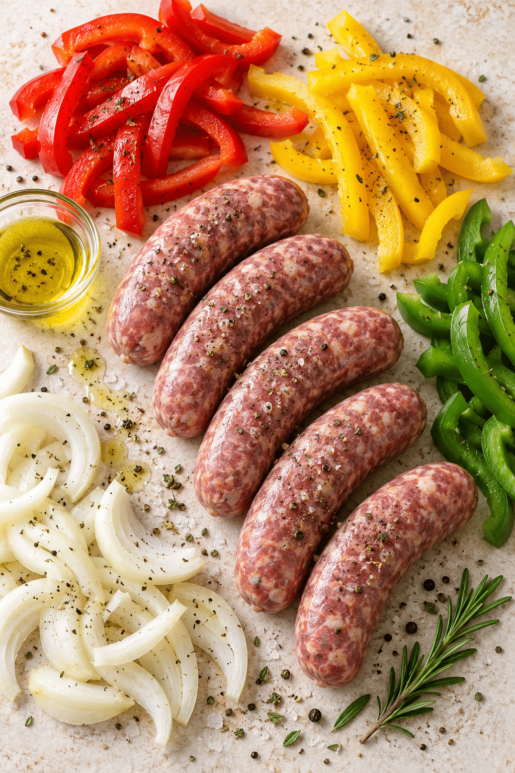 Ingredients for grilled sausage and peppers