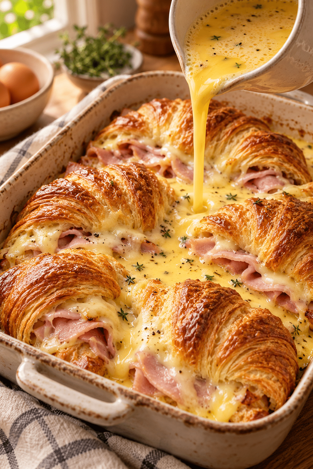 ham and cheese croissant casserole process