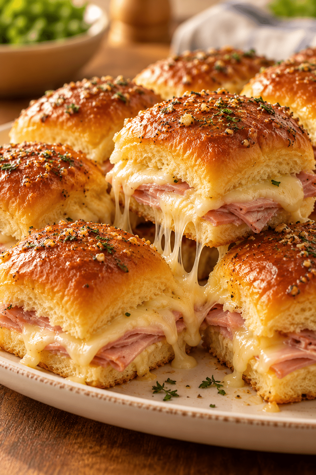 Hawaiian ham and cheese sliders served warm