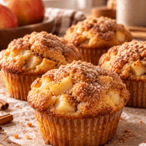 Healthy cinnamon sugar apple muffins on a plate