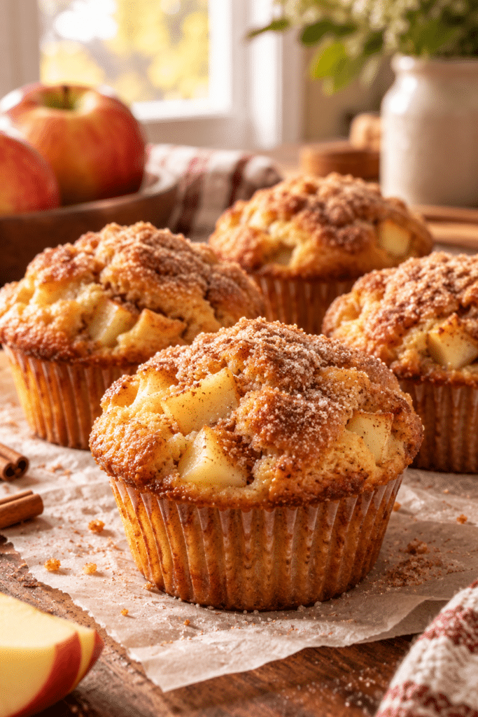 Healthy cinnamon sugar apple muffins on a plate
