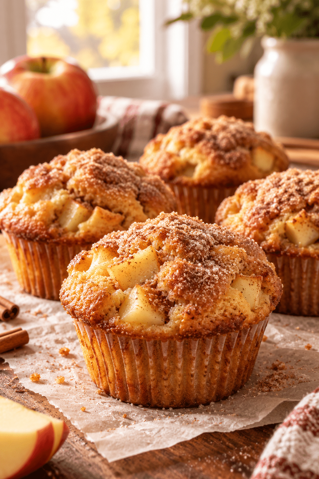 Healthy cinnamon sugar apple muffins on a plate