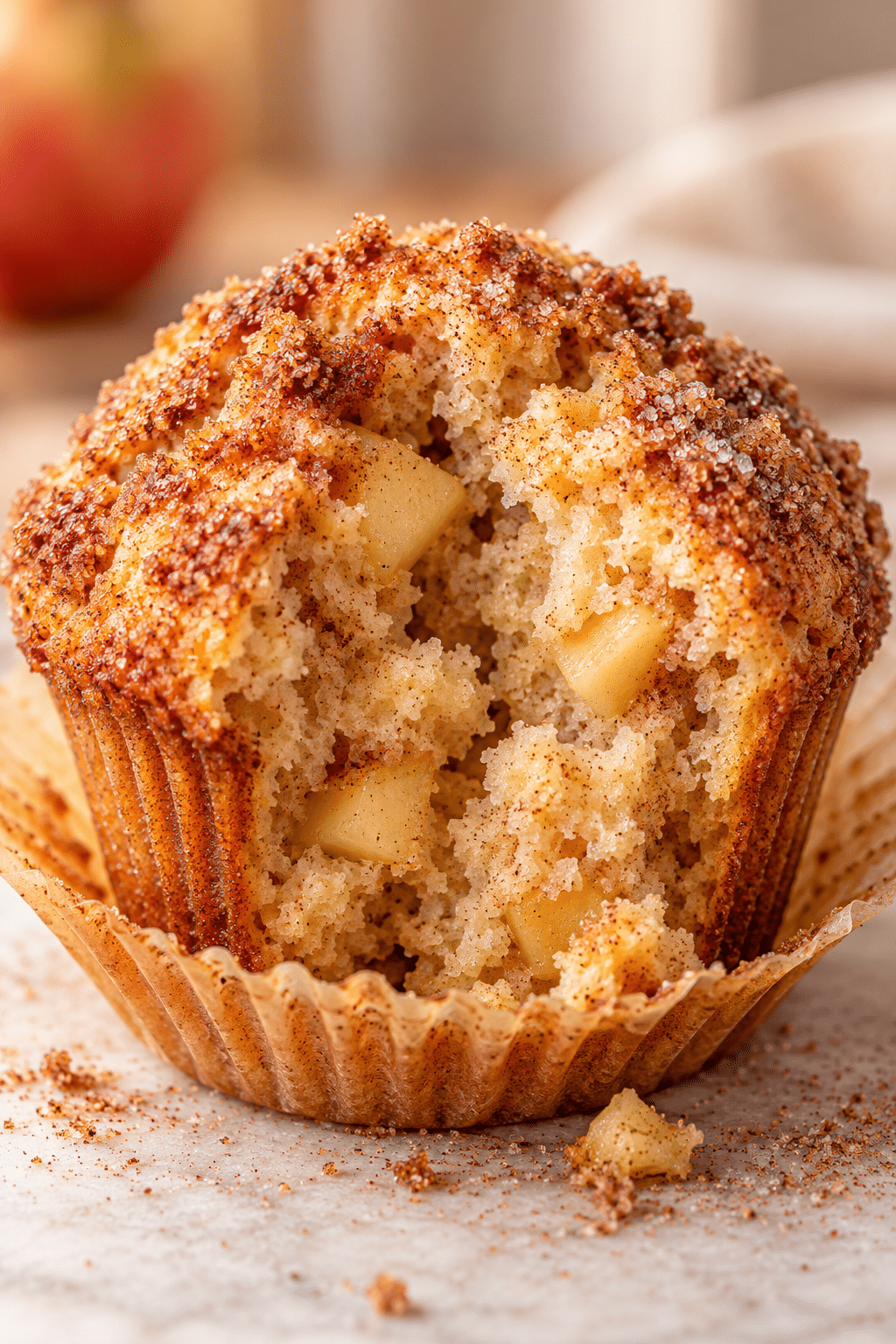 Finished healthy cinnamon sugar apple muffins