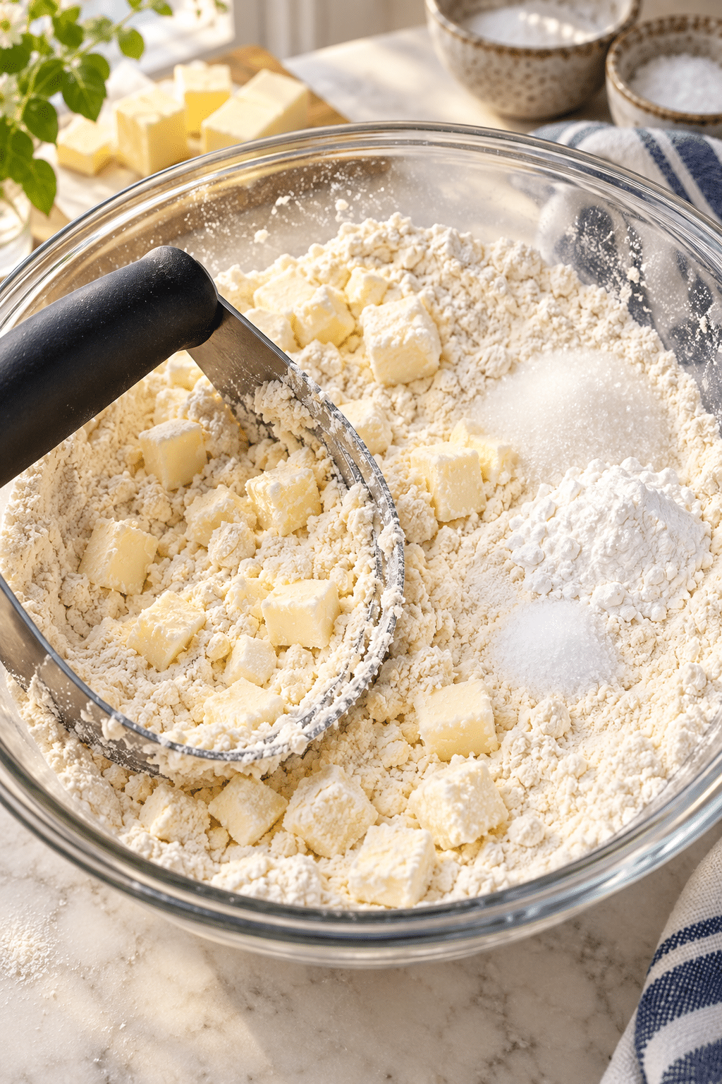 Cutting cold butter into homemade Bisquick mix