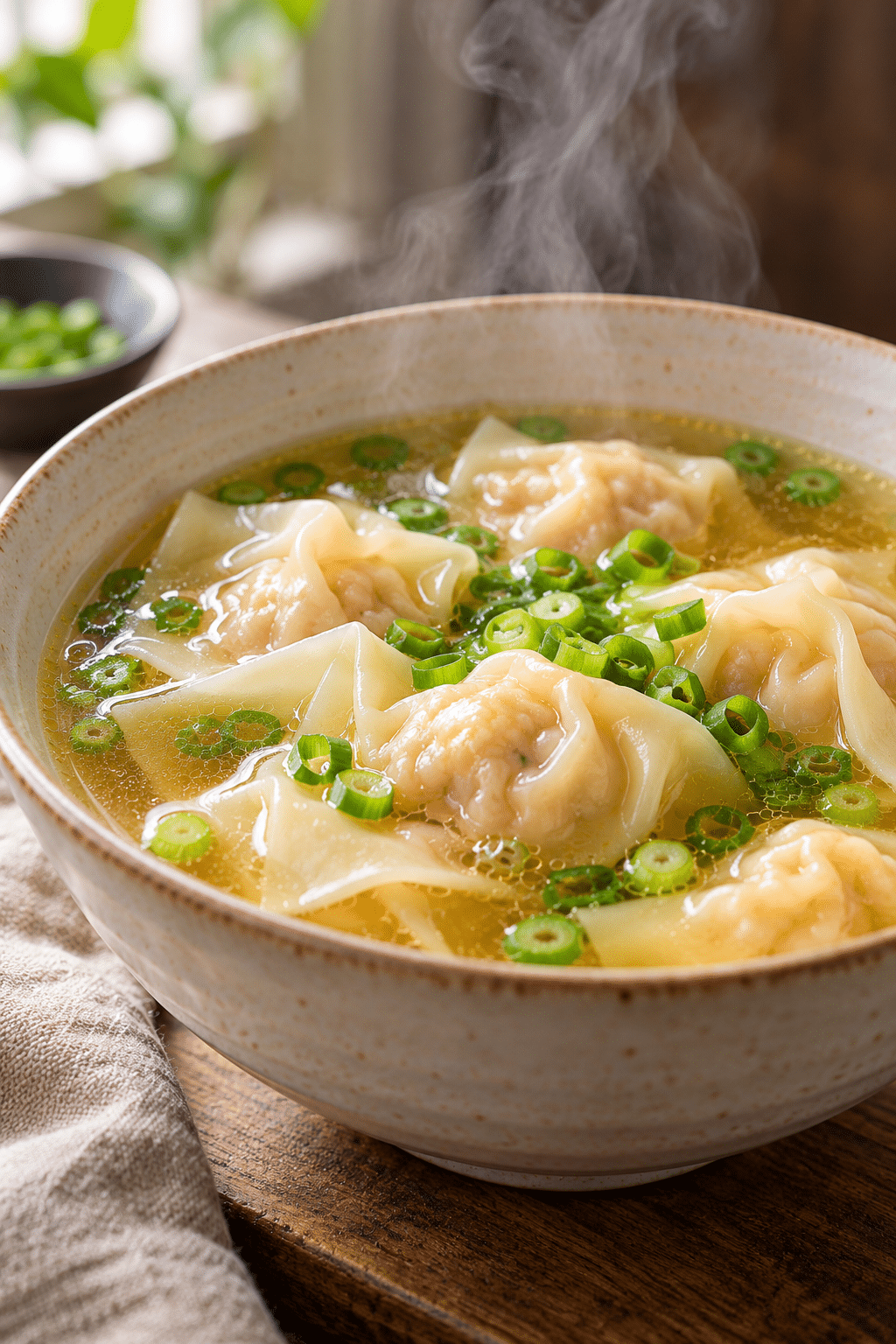 wonton soup served with green onions