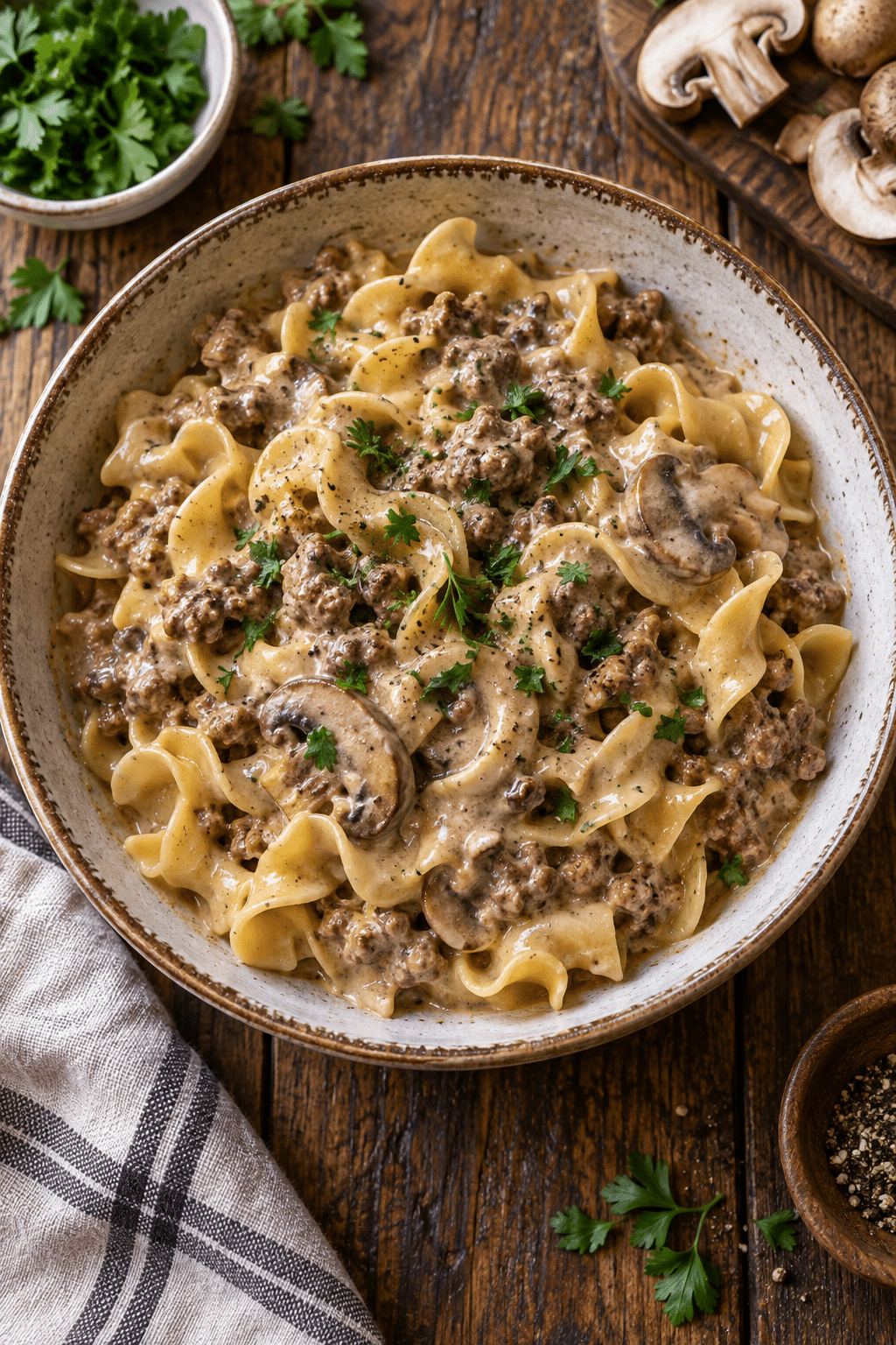 Instant Pot hamburger stroganoff with creamy beef and egg noodles