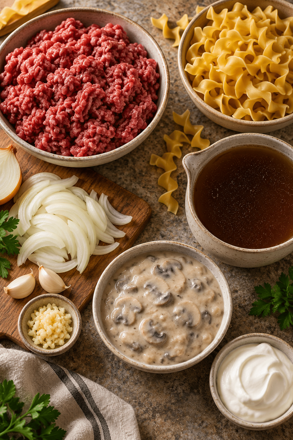 Ingredients for Instant Pot hamburger stroganoff