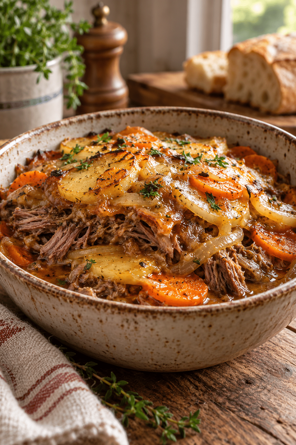 keto lasagna in a bowl being prepared with vegetables and broth