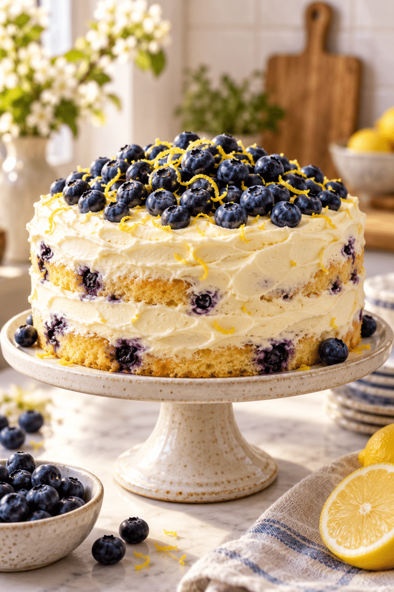 lemon blueberry cake with cream cheese frosting