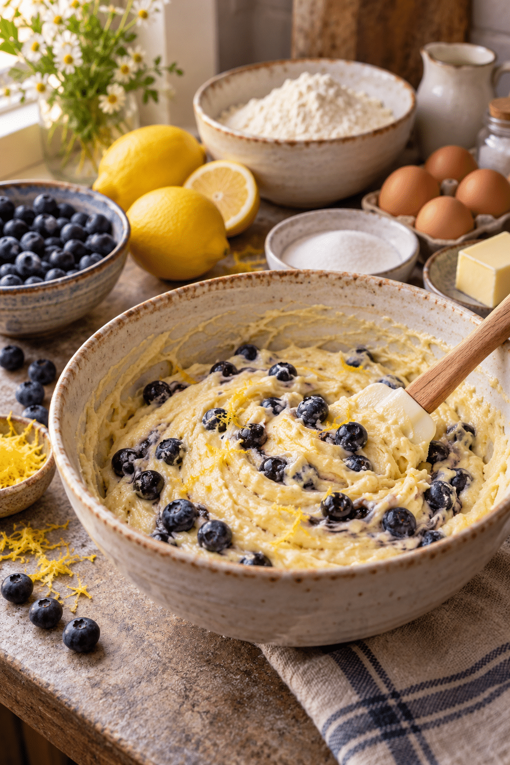 lemon blueberry cake batter preparation