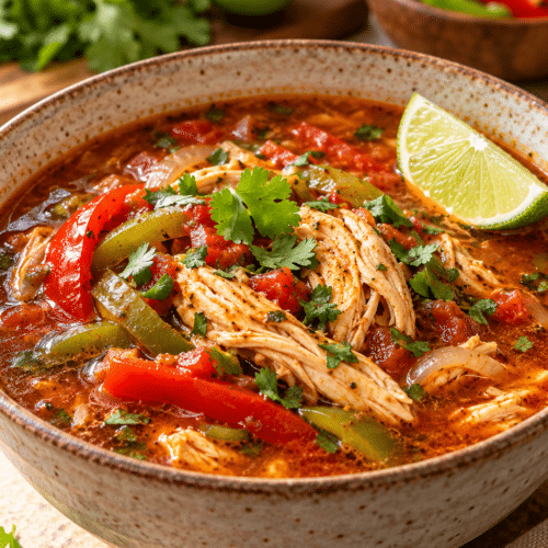 low carb chicken fajita soup in a bowl