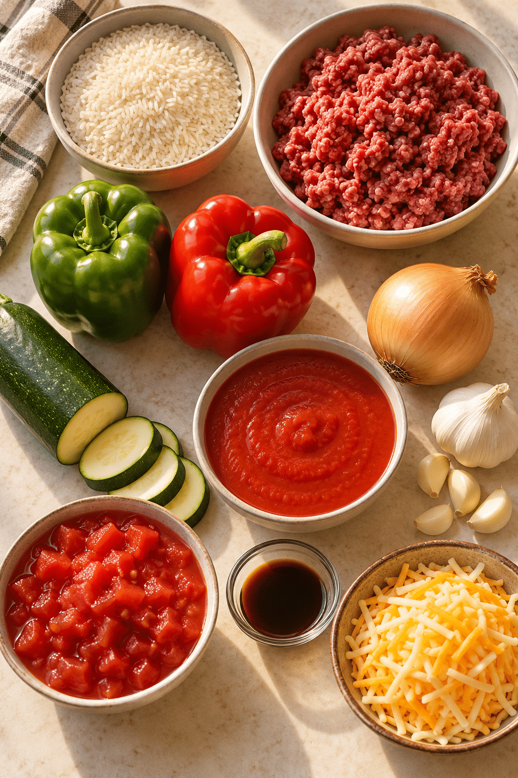 Ingredients for meal prep unstuffed pepper bowls