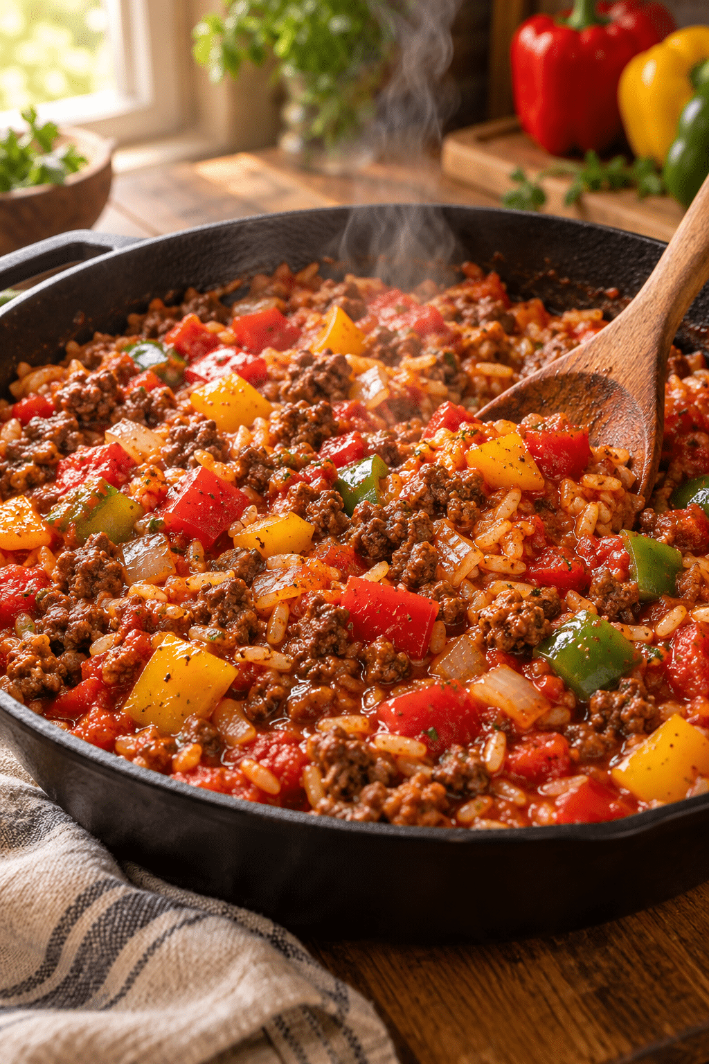 Skillet process for meal prep unstuffed pepper bowls