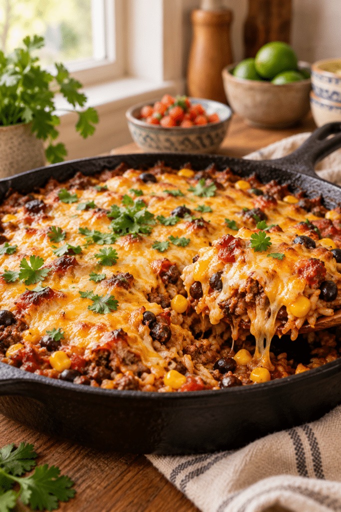 Mexican beef and rice casserole