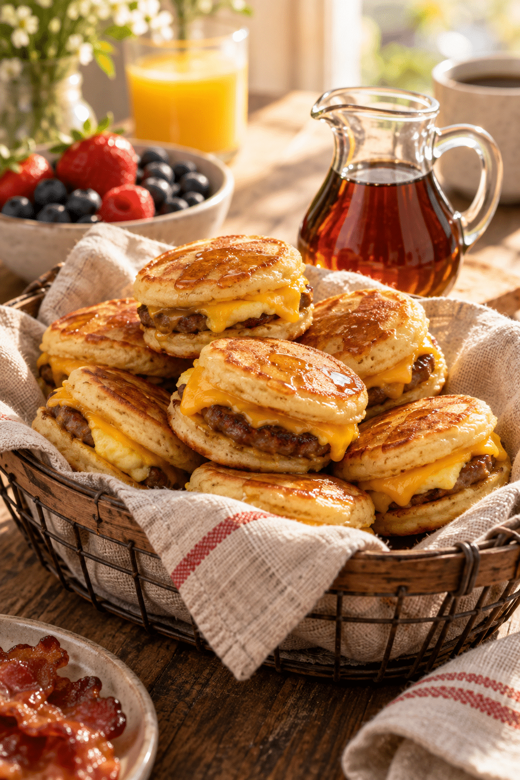 Freshly baked mini McGriddle bites served for breakfast