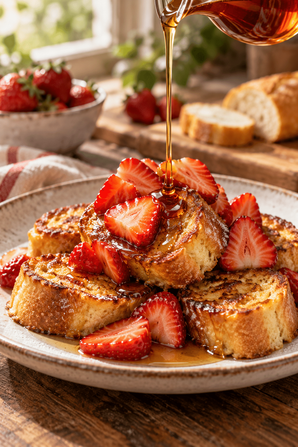 mini strawberry French toast cooking process