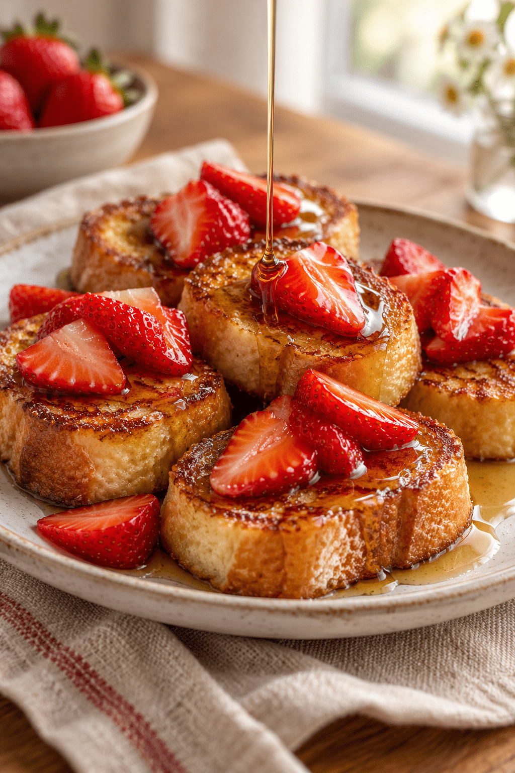 mini strawberry French toast served with strawberries