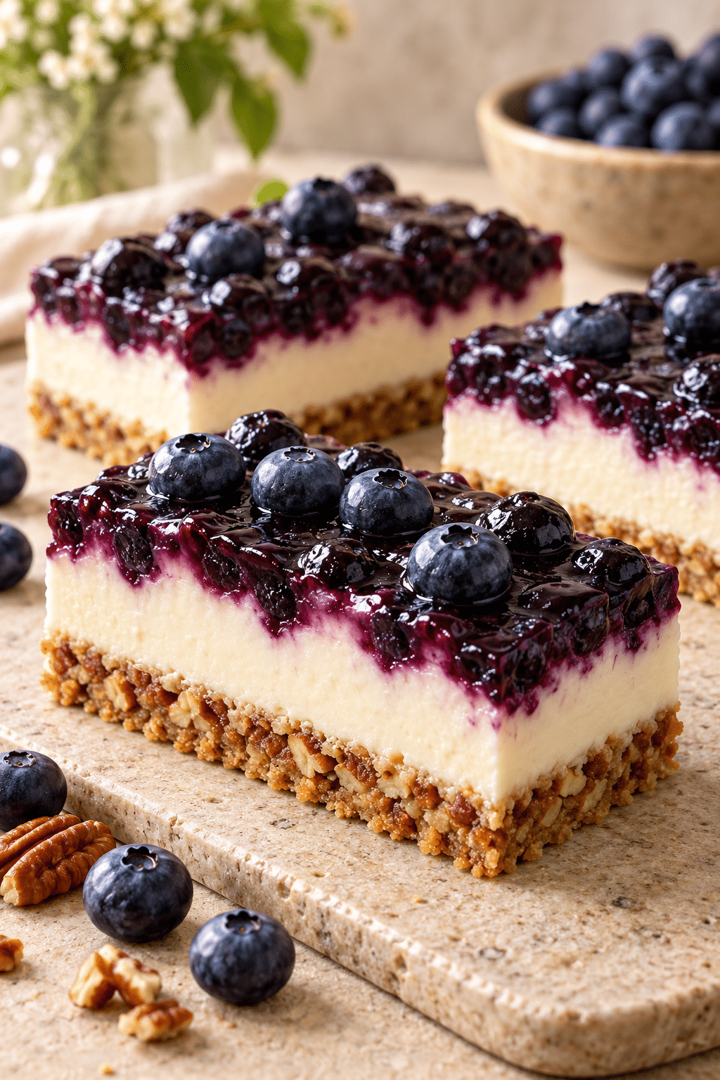 Chilled no bake blueberry dessert ready to serve