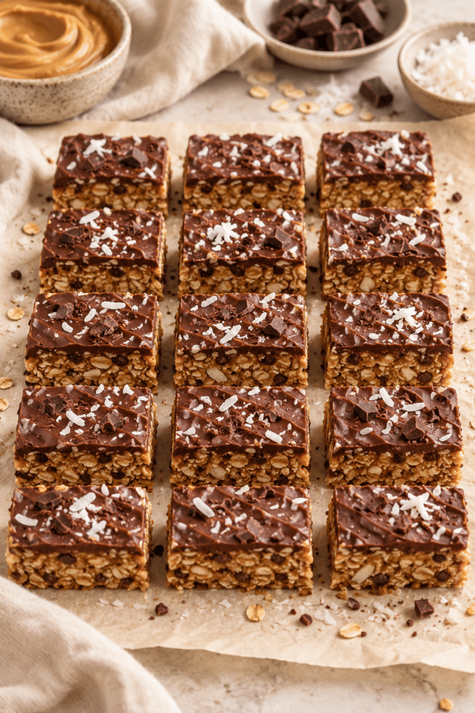no bake snack bars finished chocolate peanut butter bars