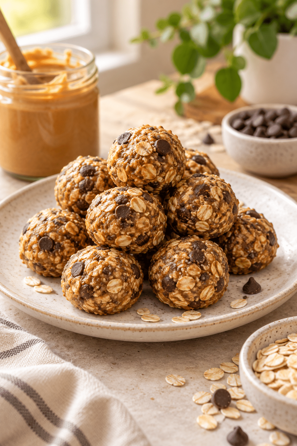 No-bake energy bites arranged as a ready-to-eat snack