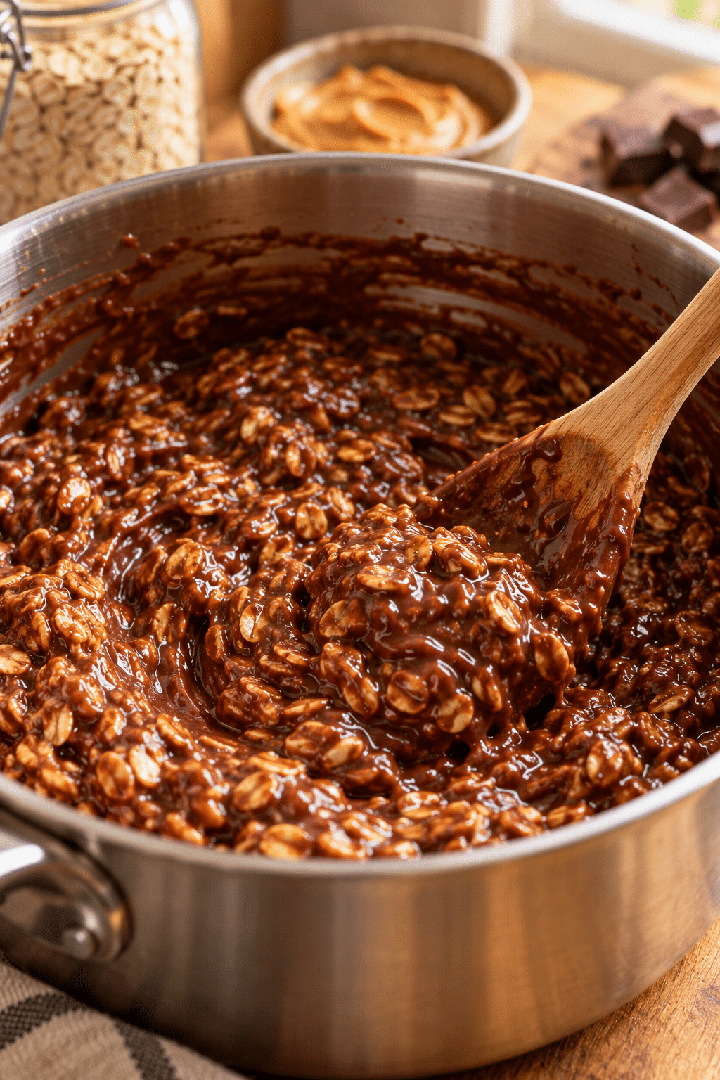 no-bake protein cookie mixture being stirred