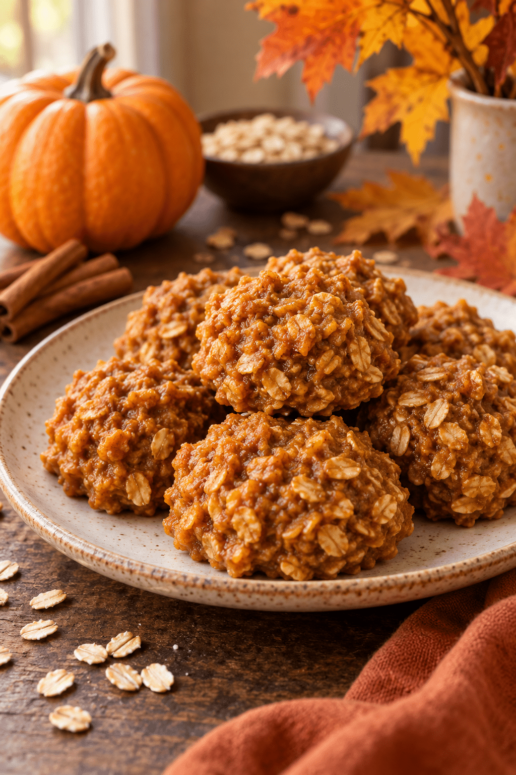 no bake pumpkin oatmeal cookies ready to serve