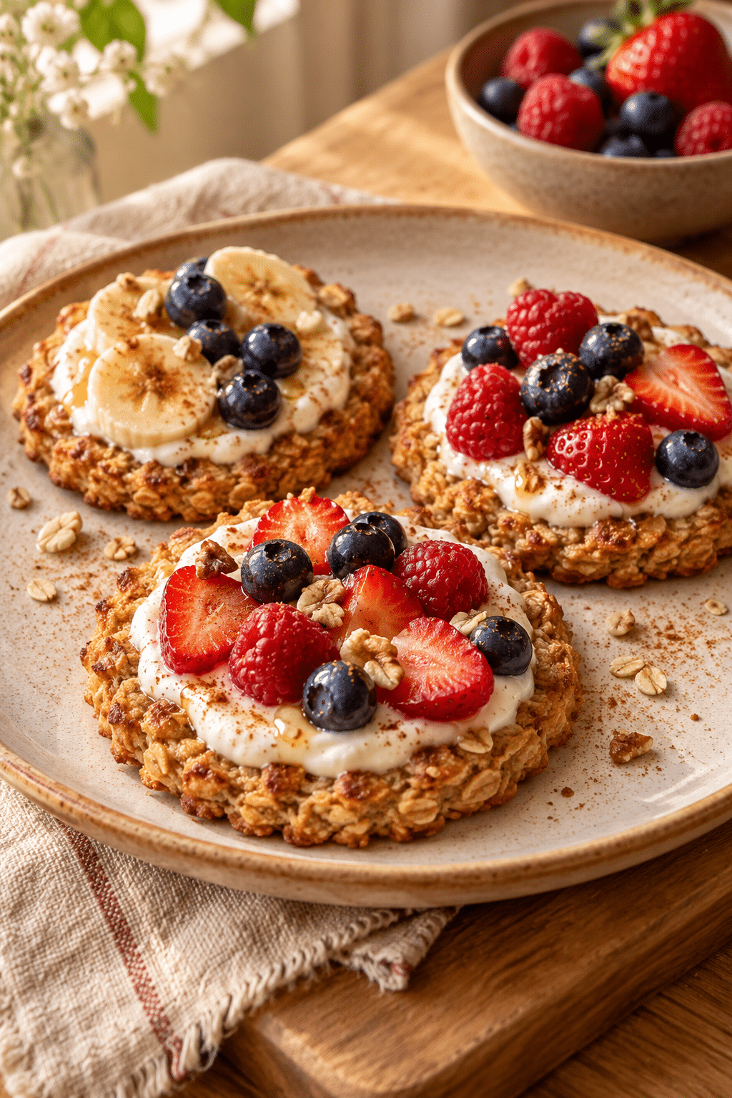 oatmeal breakfast pizzas with cinnamon oat crust