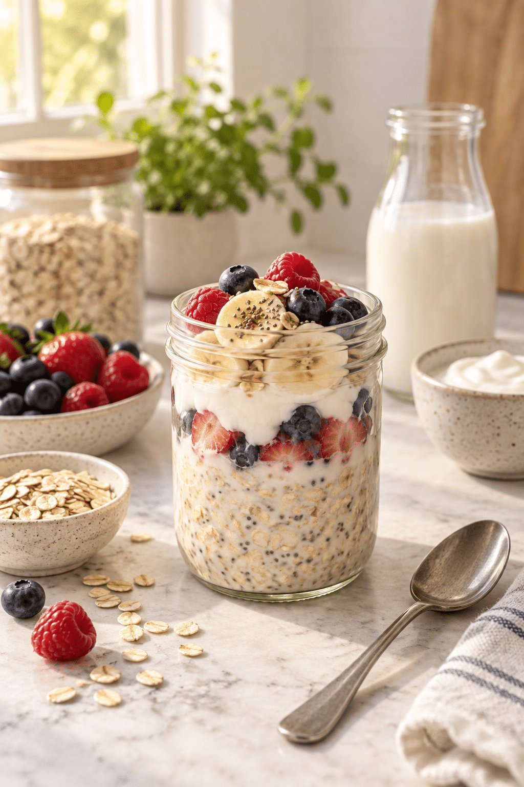 Stirring overnight oats before chilling