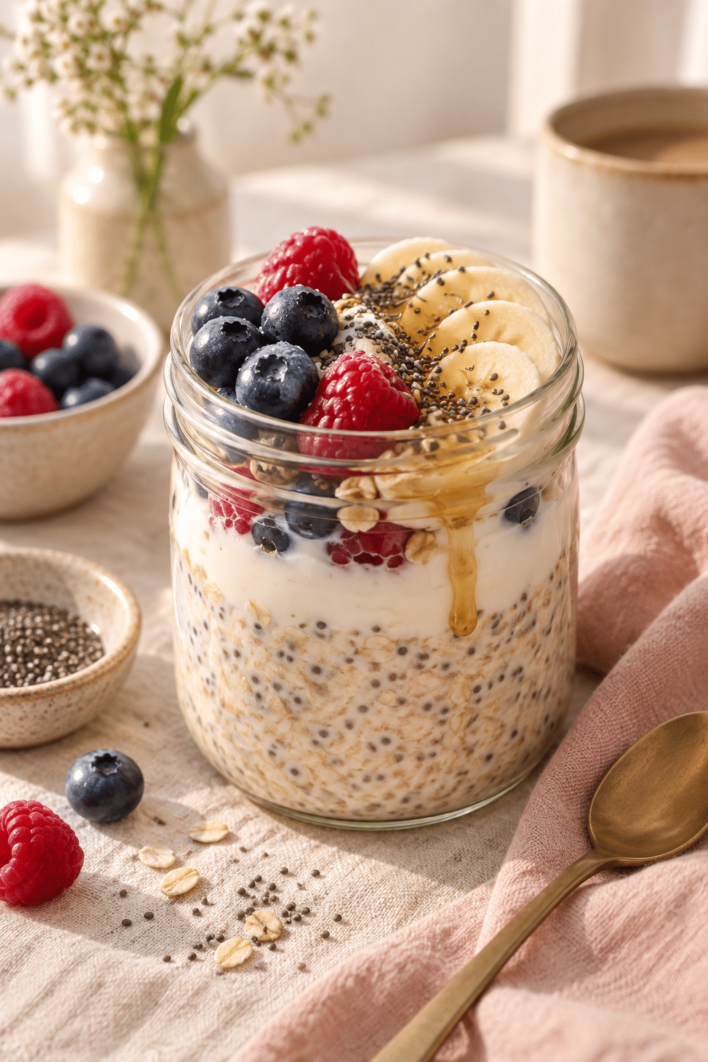 Finished overnight oats topped with berries