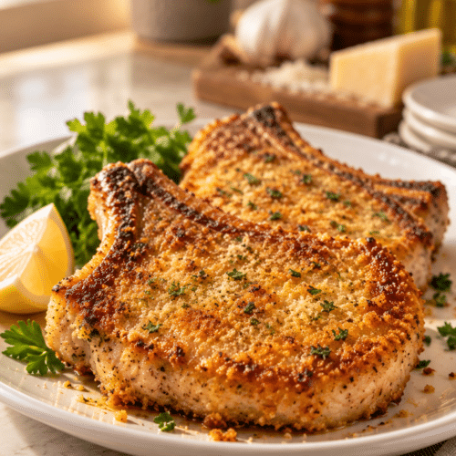 Parmesan crusted pork chops
