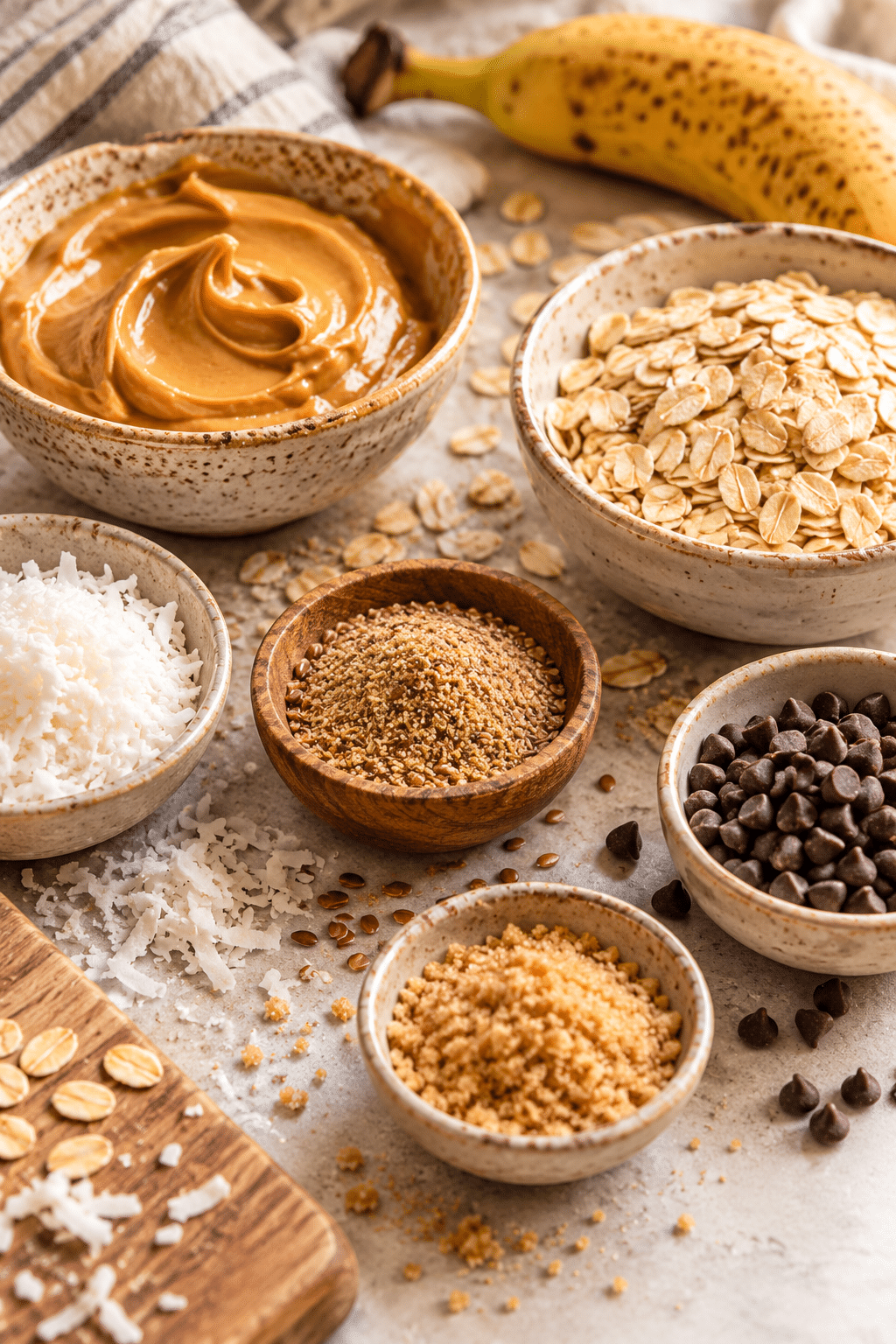 ingredients for peanut butter banana energy bites